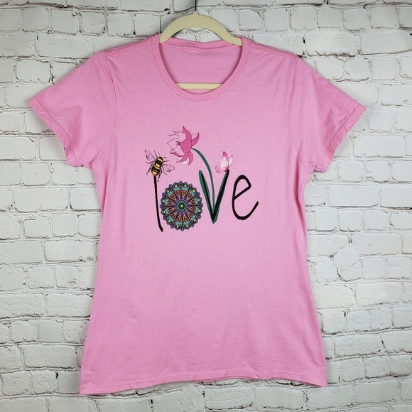 LOVE Graphic T Shirt Mandalla Bee Butterfly Boho Flowers M - Picture 5 of 6